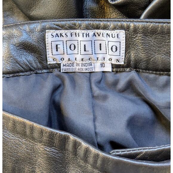 NEW Saks Fifth Avenue Folio Collection Leather Pants 10 Gray Shimmer High Rise - Picture 7 of 10